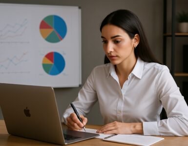 Freelance al lavoro con laptop, simbolo dell’uso dell’intelligenza artificiale per automatizzare le attività ripetitive
