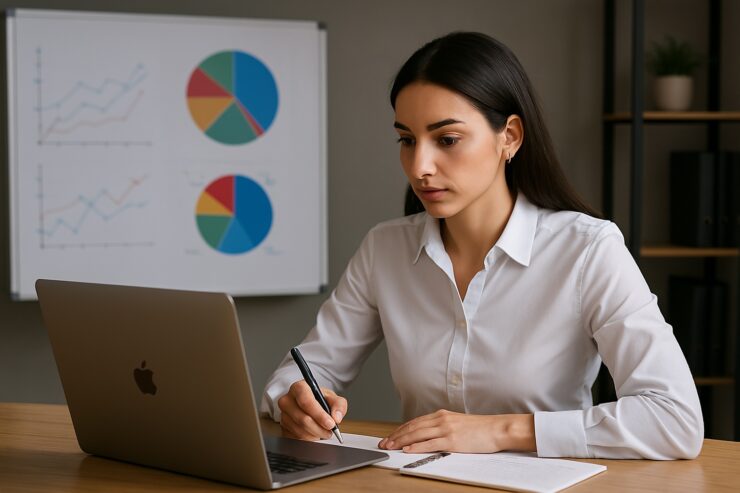 Freelance al lavoro con laptop, simbolo dell’uso dell’intelligenza artificiale per automatizzare le attività ripetitive